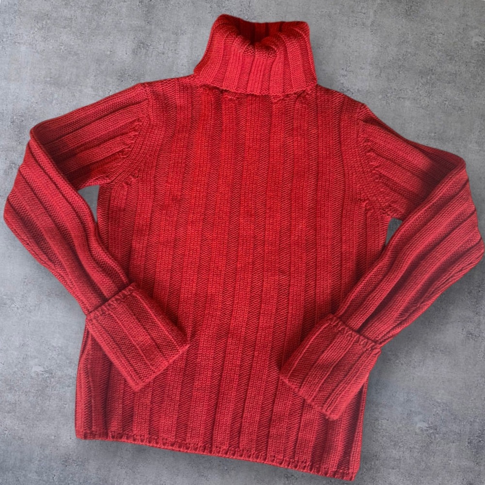 Cozy Red Banana Republic Fisherman core Turtleneck 100% Wool Women Size Medium